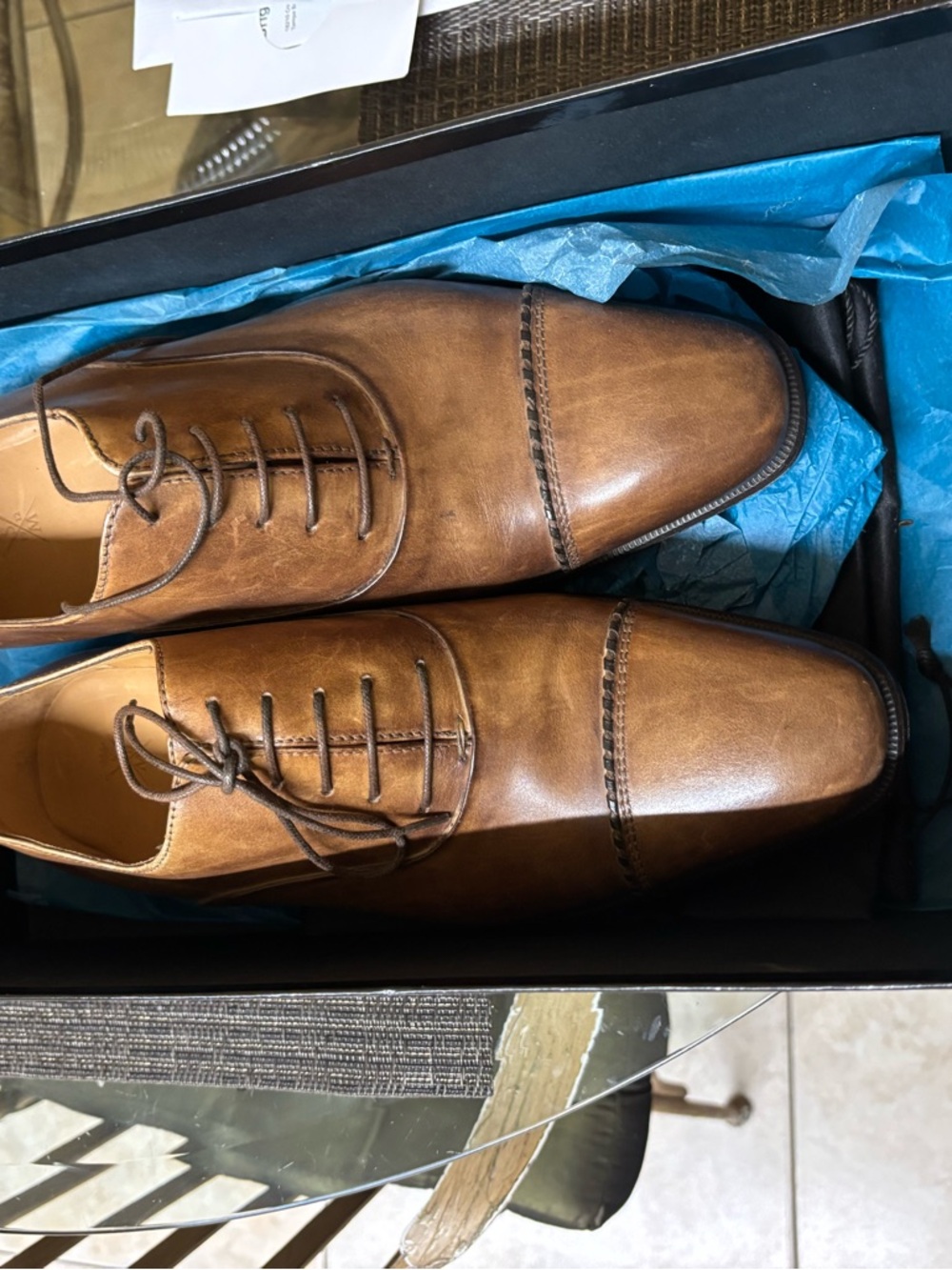 Italian Shoemakers Tan Brown Cap-Toe Oxford Dress Shoes